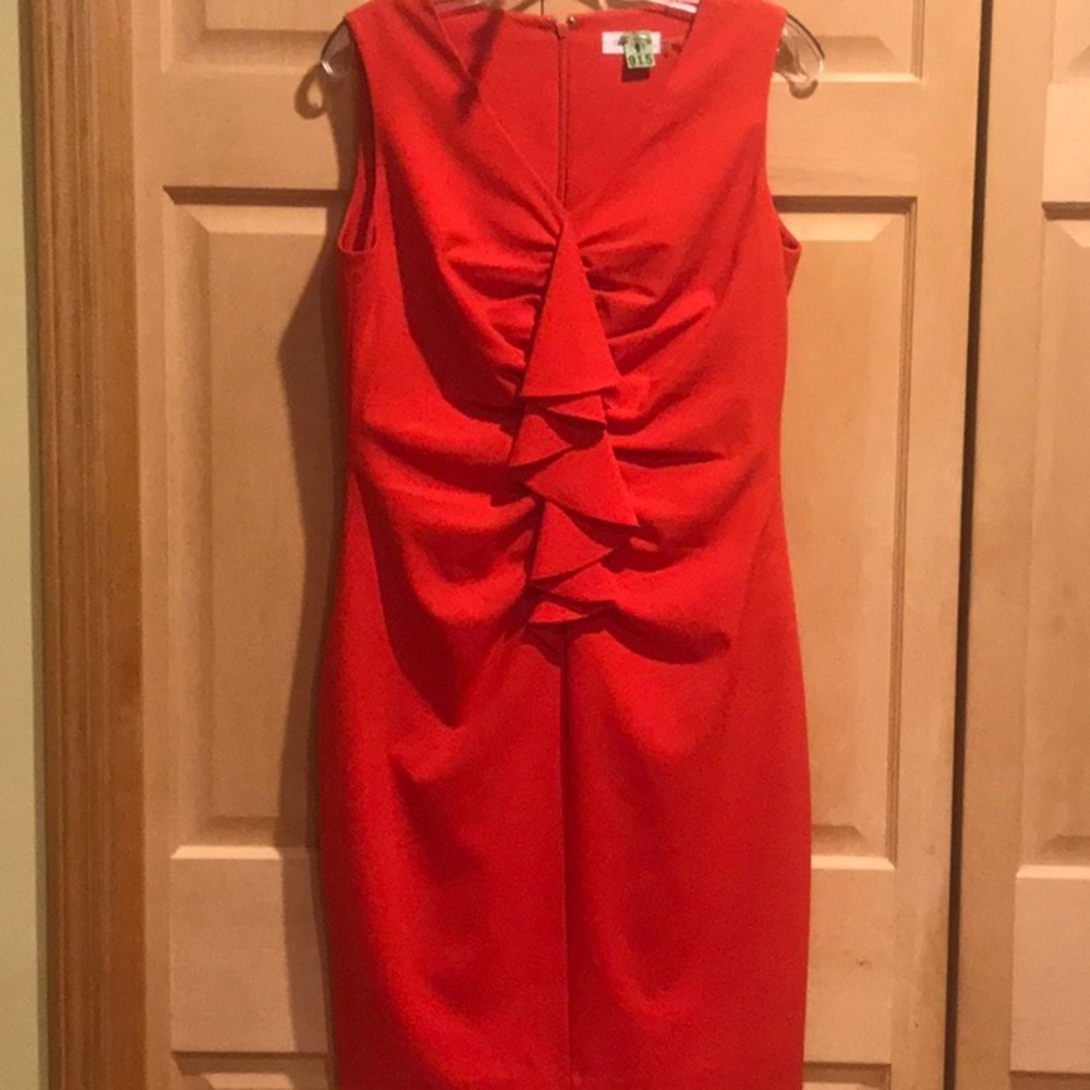 Calvin Klein Red Ruched Sheath Midi Dress